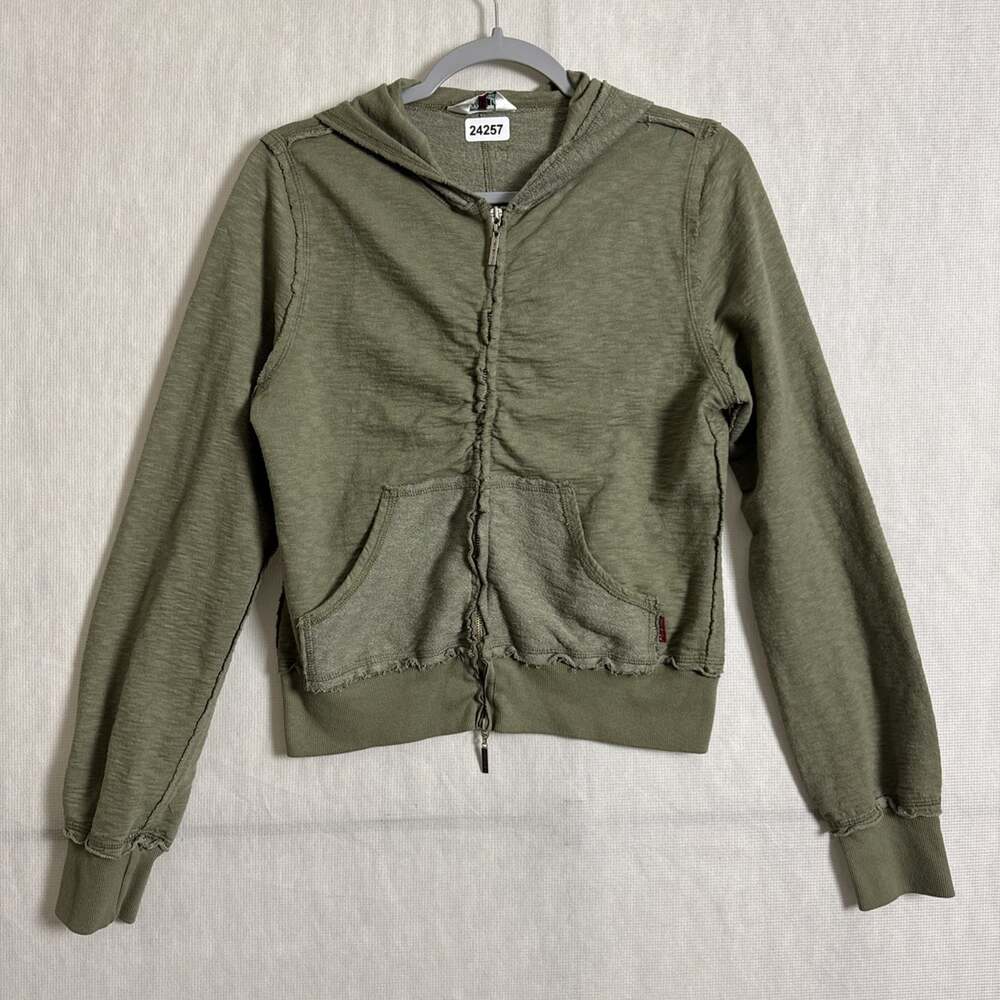 Hard Tail Forever Women's Size Large Green Cotton Y2K Full Zip Cropped Hoodie